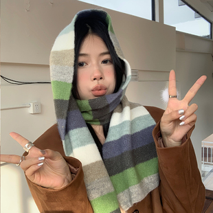 定制色糯叽叽针织条纹围巾女秋冬保暖毛线围脖复古情侣 唤醒沉闷