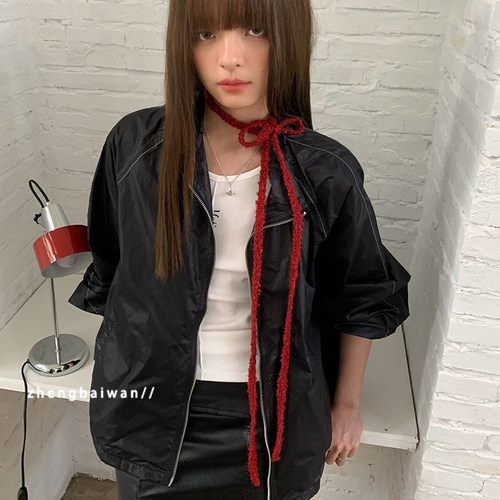 个性微卷毛绒长条细窄小围巾女