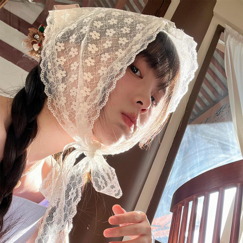 蕾丝头巾女韩版ins手工钩花