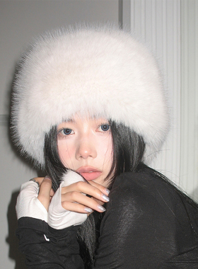 东北长毛保暖毛绒帽子女冬季看雪防寒哈尔滨拍照氛围感盆帽网红款
