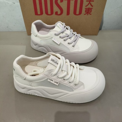 大东透气面包鞋女2025春夏新款时尚休闲简约平底系带中跟圆头3128