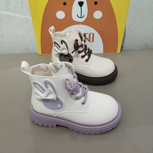 大东加绒童鞋马丁靴女2025冬新款短筒英伦风百搭儿童小皮鞋1618