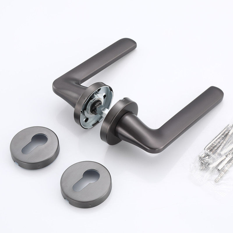 304不锈钢大门把手室内门隐形分体锁执手简约美式枪灰拉手防火锁
