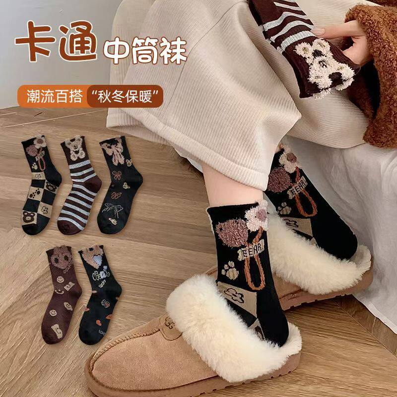 袜子女春秋四季配鲨鱼裤 ins潮韩版中筒毛绒袜外穿百搭中长筒袜子