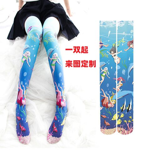 二次元过膝袜定制JK大腿袜3d丝袜印花COS动漫图案订制洛丽塔美腿