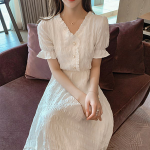 小懒猫智熏法式学生初恋中长款甜美桔梗港风气质格子连衣裙子女夏