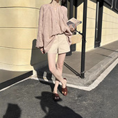 GRACETINAHOO春新法式 KA6127 亚麻高腰高智感简约A字休闲短裤