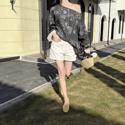 GRACETINAHOO春新法式船领斜肩多穿翻折袖宽松廓形松弛小衫CSA951