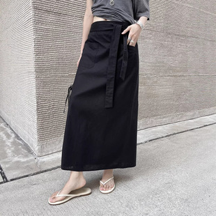 GRACETINAHOO夏新法式 松弛系带简约通勤百搭亚麻棉半身裙BQA6038