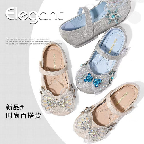 蚂蚁家女童皮鞋春款珍珠水晶鞋软底防滑蝴蝶结公主鞋配礼服25-35