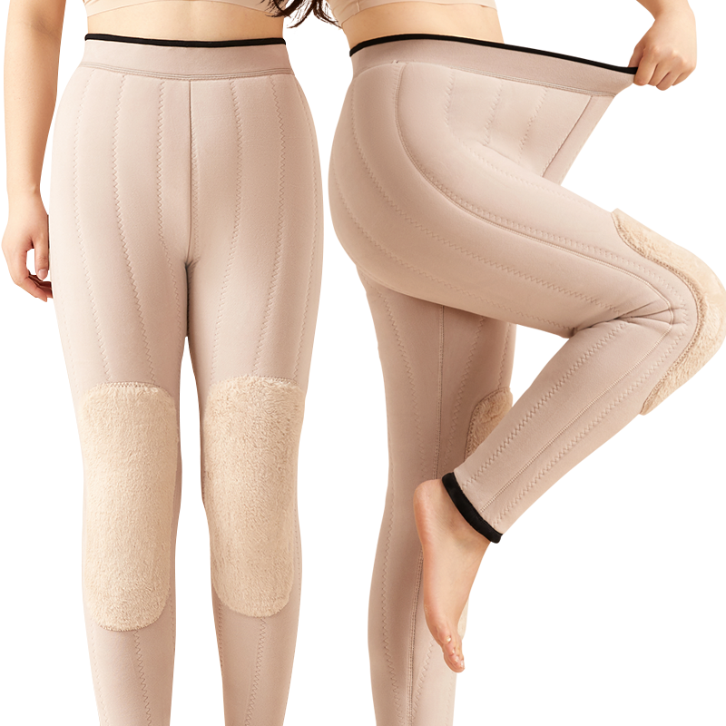 雅鹿羊毛棉裤女四层加厚加绒护膝保暖裤中老年大码高腰打底裤冬季