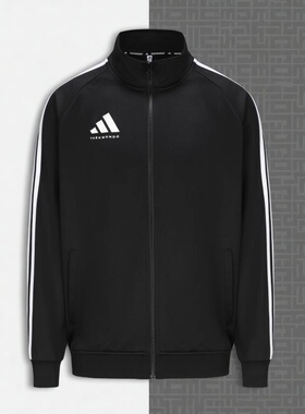 阿迪达斯春秋季外套男女黑色休闲运动新款立领梭织夹克TR30JT-BW
