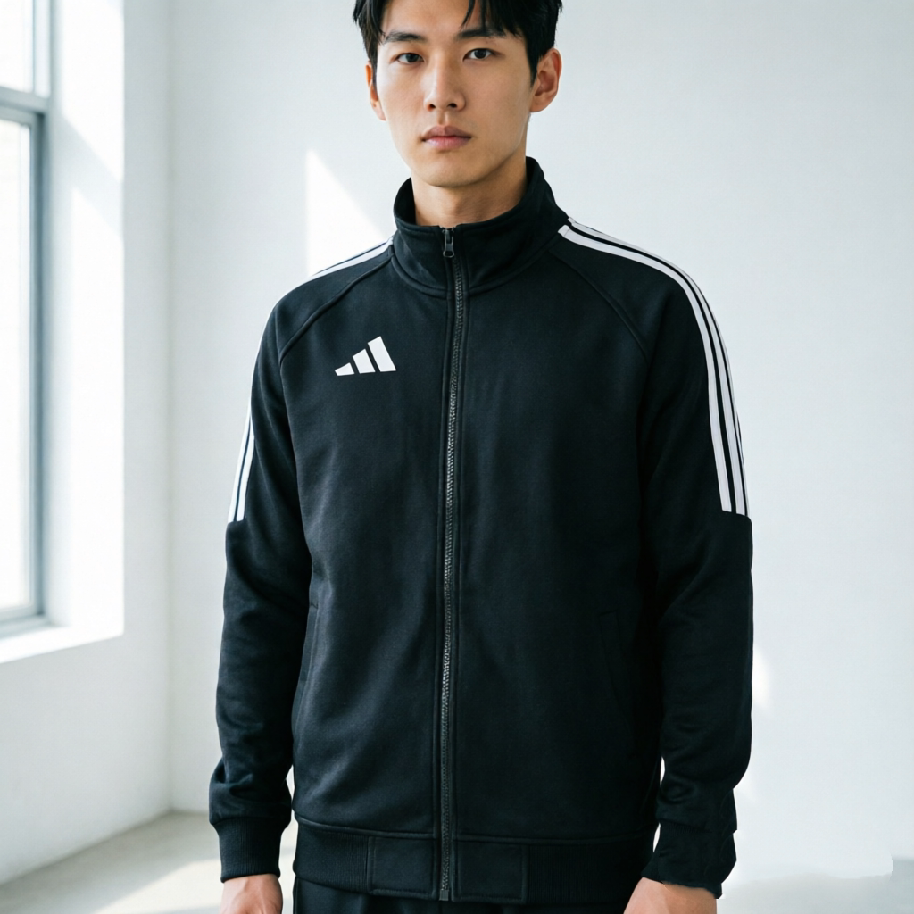 阿迪达斯男士三条杠春秋立领夹克