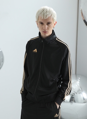 阿迪达斯2025新款黑金外套男春秋季新款立领三条纹夹克TR30JT-BG