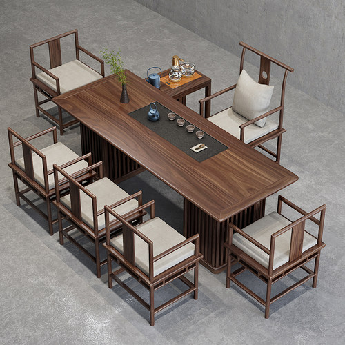 老榆木实木茶台中式茶桌椅组合