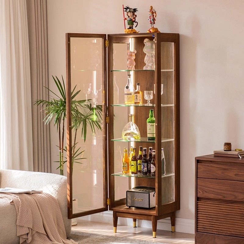 北美黑胡桃木玻璃展示柜实木酒柜透明模型柜靠墙手办柜子陈列柜子