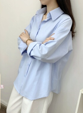 纯棉蓝色衬衫女2025春新款长袖防晒外套女士休闲衬衣宽松夏款上衣