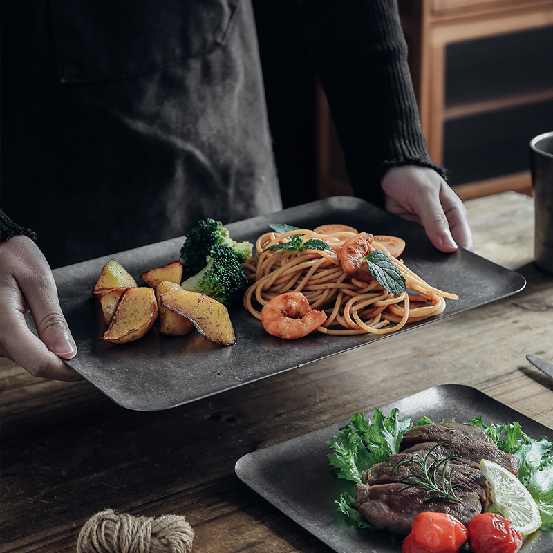 复古美式304不锈钢餐用方形托盘