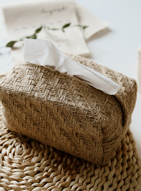 日式简约棉麻纸巾盒天然黄亚麻抽纸盒布艺家用茶几客厅餐桌收纳袋