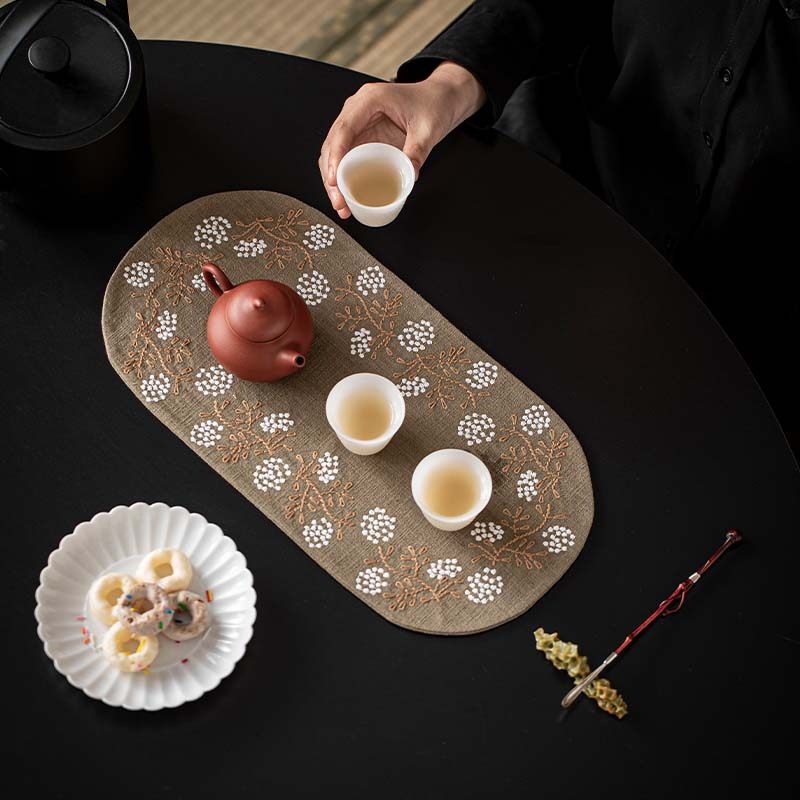 新中式茶席专用茶道茶巾茶台布艺干泡席轻奢复古餐垫棉麻刺绣工艺