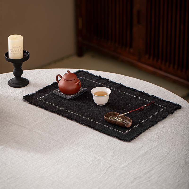 禅意茶道苎麻双层日式茶巾须边侘寂风双色双面隔热垫餐桌垫咖啡垫,餐饮具,餐垫,淘宝优惠券,粉丝福利购,淘宝优惠卷