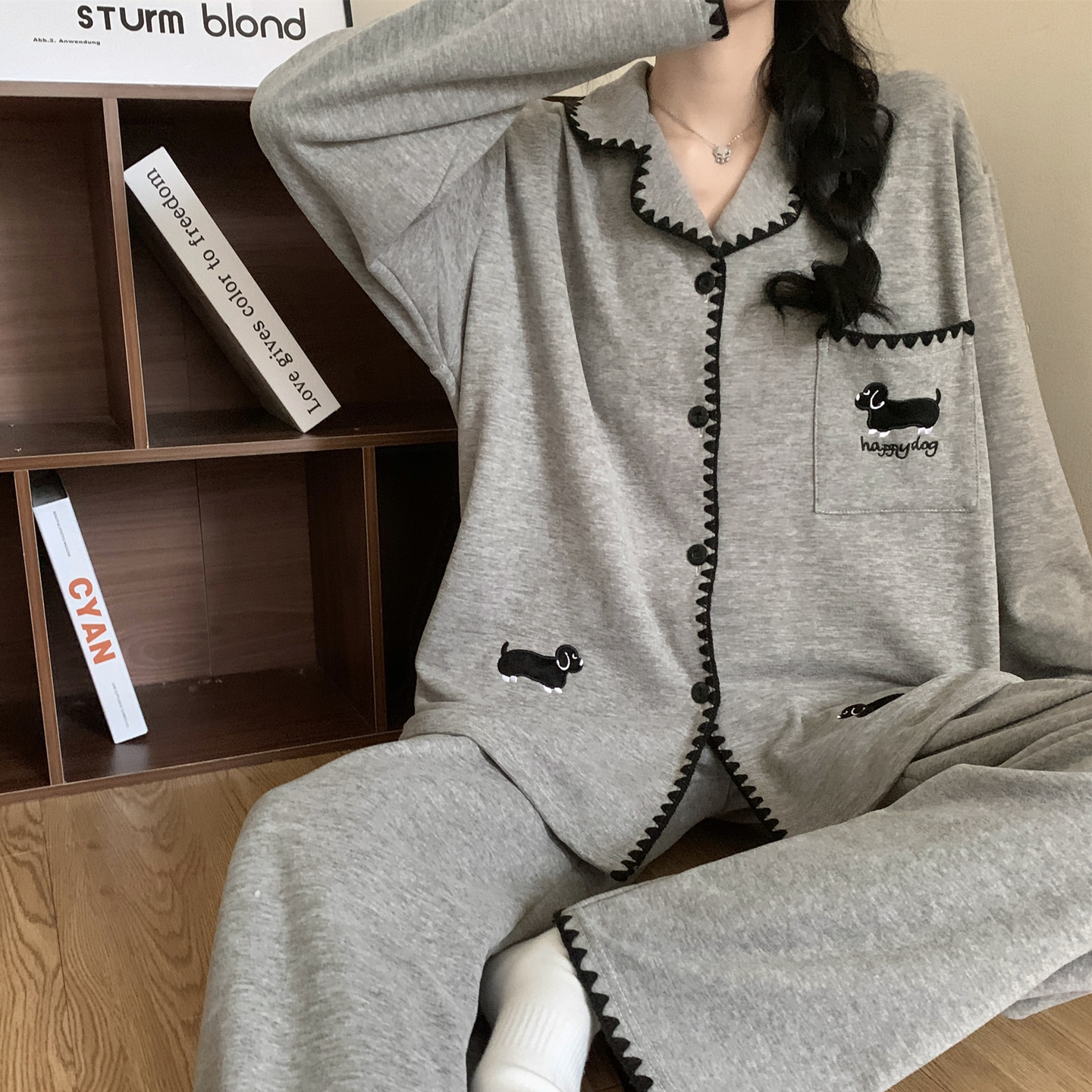 情侣睡衣冬季羊绒简约休闲灰色