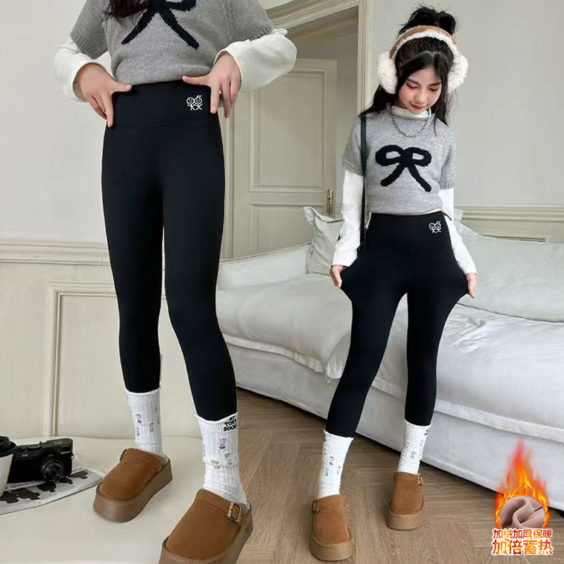女童秋冬加绒打底裤中大童一体绒加厚鲨鱼裤女孩显瘦紧身裤保暖裤