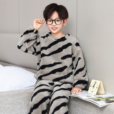 男童秋冬法兰绒睡衣双面绒家居服