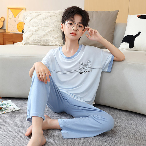 男童夏季莫代尔睡衣薄家居服套装