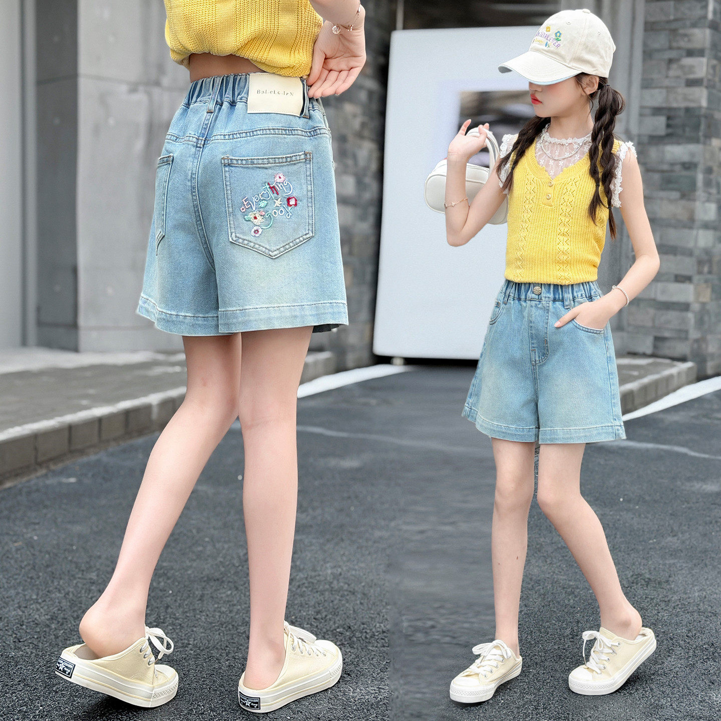 儿童夏天短裤夏季新款女童薄款牛仔裤中大童时尚绣花热裤沙滩裤子