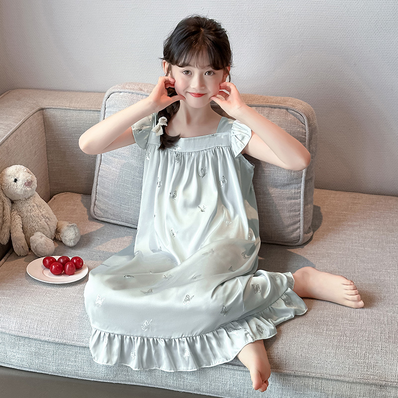 女童夏季冰丝睡裙薄款吊带睡衣裙