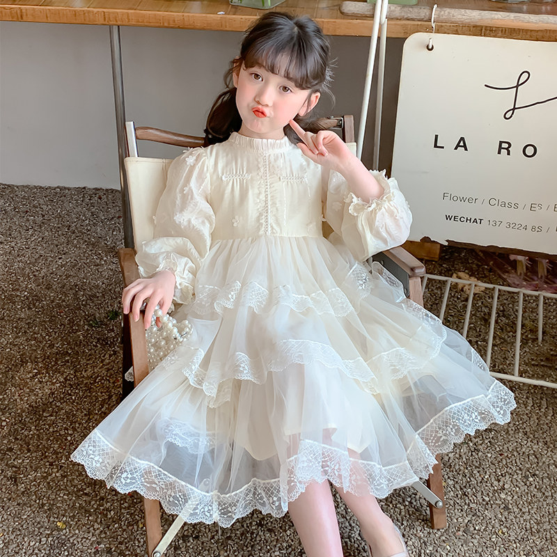 女童连衣裙春秋新款中大儿童长袖网纱公主裙高品质蛋糕裙甜美裙子