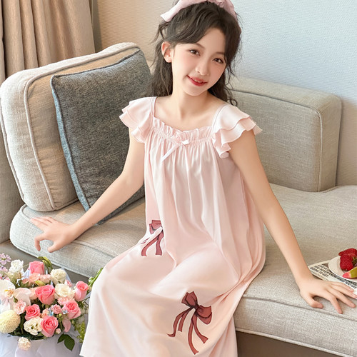 女童夏季冰丝睡裙家居服吊带裙子