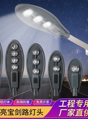 LED宝剑路灯头户外防水道路灯50W100W150W节能小区新农村挑臂灯