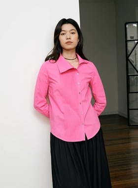 Wild Trims 野裁 「相簿」 原创纯棉不对称领型风琴褶金属扣衬衫