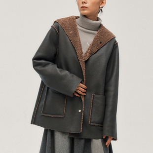 「岩羊」 野裁 环保皮毛一体两面穿羊皮质地夹克外套 Trims Wild