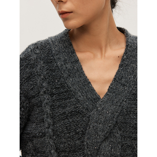 「星屑」 野裁 羊毛混纺细亮片立体绞花结构廓形毛衣 Trims Wild