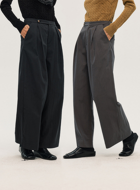 Wild Trims 野裁 「旅」 抗皱松紧打褶设计显瘦通勤阔腿长裤