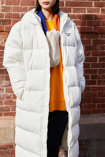 Reebok锐步男子中长款冬季保暖连帽运动休闲白鸭绒羽绒服HE5894