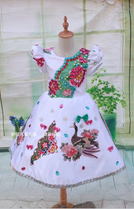 女童手工演出服中国名族风礼服裙主持人礼服舞台装童礼服