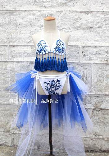 新款女童高端走秀创意中国风泳装女童模特秀泳装 T台走秀泳装泳衣