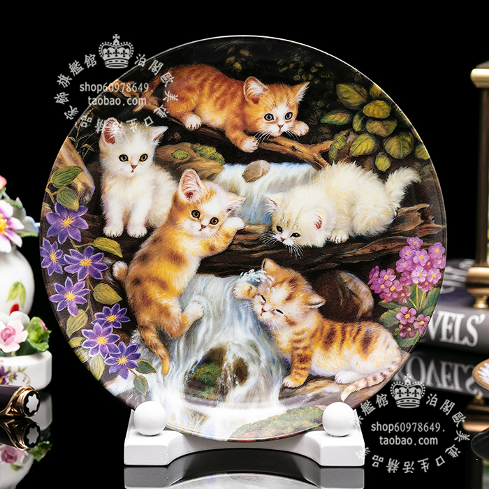 英国Bradex Jurgen Scholz 1996猫咪冶遊陶瓷盘装饰可爱情人礼物-封面