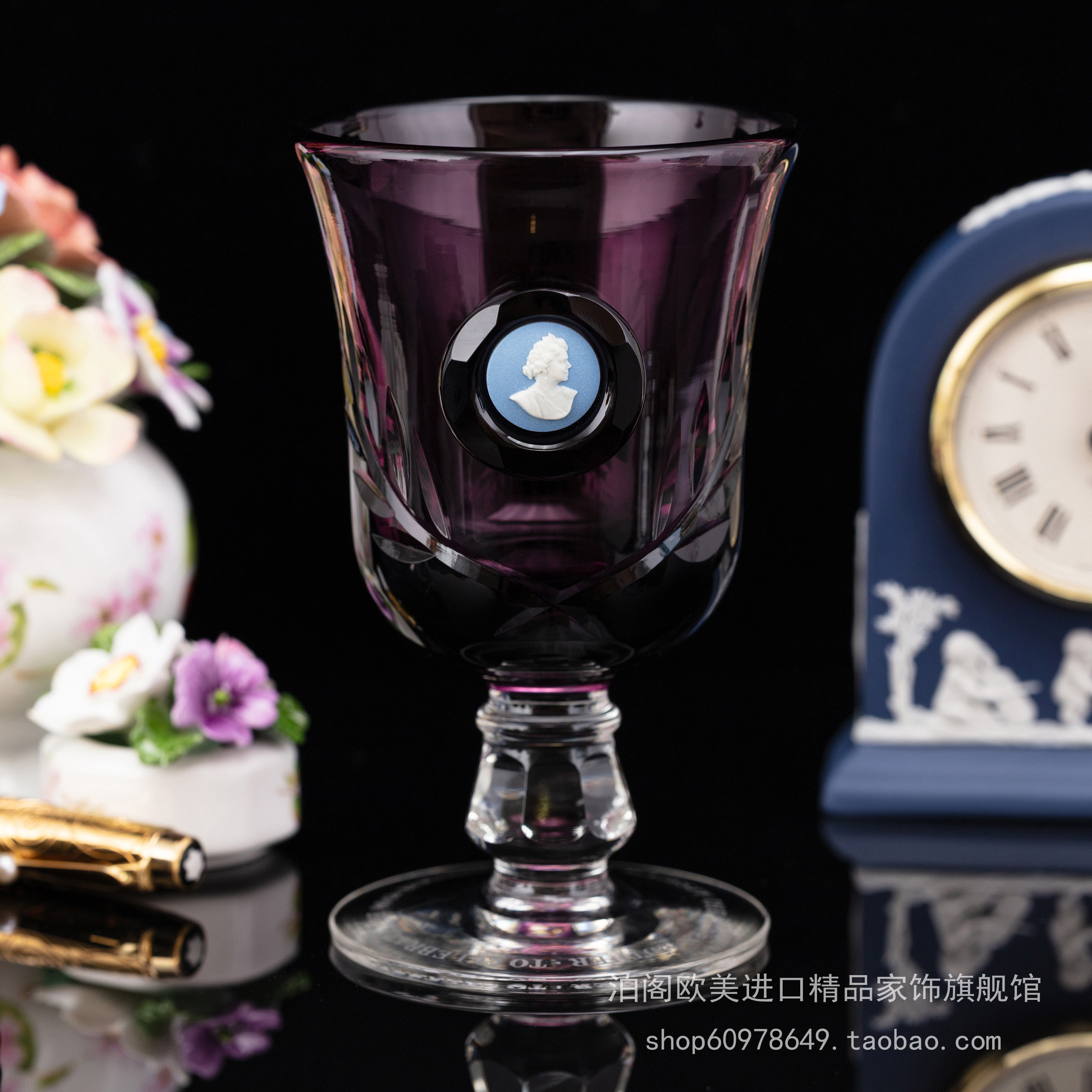 英国 Wedgwood 1980 女王皇家古典浮雕红晶杯玻璃水杯红酒杯