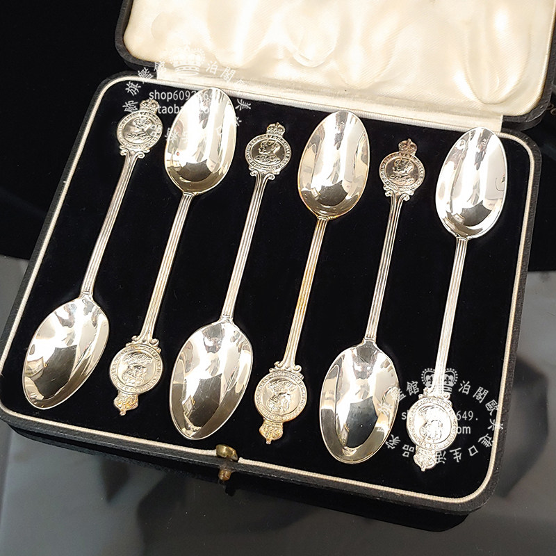 英国JW&Co. 古件 1934年皇家纪念纯银欧式茶匙 咖啡勺 勺子 6件套