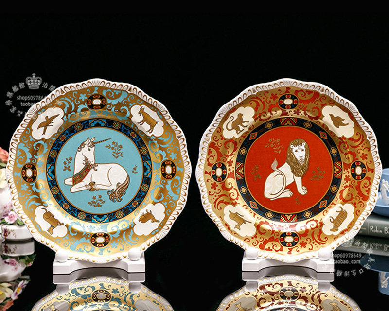 限量500英国royal crown derby 2000年独角马狮王皇家裝飾骨瓷盘