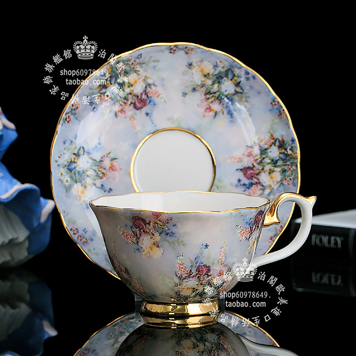 英国 Bradex 艺术家 lena liu 与蝶共舞陶瓷咖啡杯红茶杯碟  蓝色