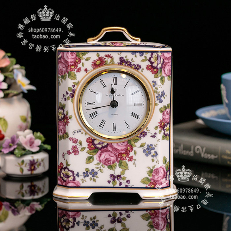 现货英国Royal Doulton 1997 皇家玫瑰田园歐式书房茶几骨瓷桌钟