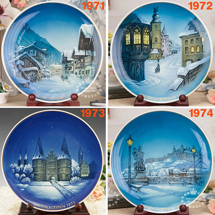 德国 Rosenthal 罗森泰 1972 1973 1974手绘古堡雪景桌面陶瓷盘