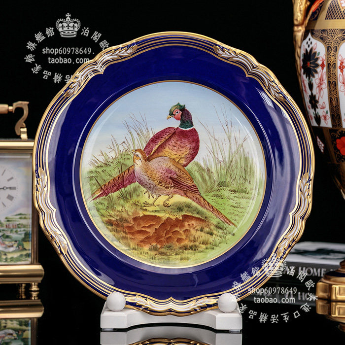 英国制 spode 手绘雀鸟艺术骨瓷盘 挂盘 结婚成双情侣  龙凤呈祥