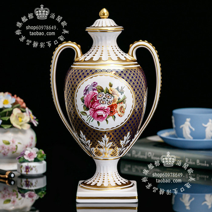 英国 spode 花中之王 玫瑰绽放 陶瓷骨瓷双耳宝瓶花瓶大璧炉摆件